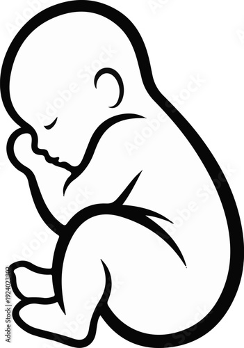 Stylized outline of a sleeping infant curled in a fetal position