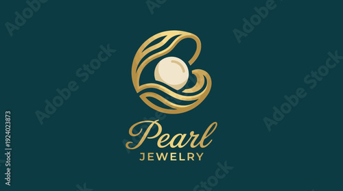 This sophisticated logo represents a jewelry brand, integrating a pearl and flowing waves, capturing elegance and grace for those who appreciate fine craftsmanship and beauty.