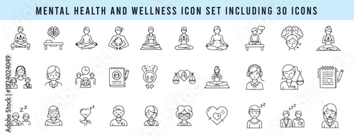  mental health and wellness icon set including 30 icons