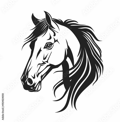 Elegant black and white horse head portrait vector illustration