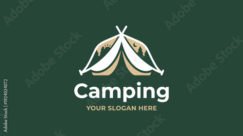 The logo features a stylized camp tent set against nature, symbolizing camping and outdoor experiences that inspire connection with nature and enjoyment of the great outdoors.
