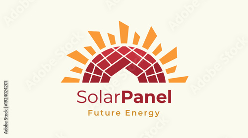 A bright logo showcasing a stylized sun and solar panels, representing clean energy and sustainability for businesses focusing on renewable power and green technology.
