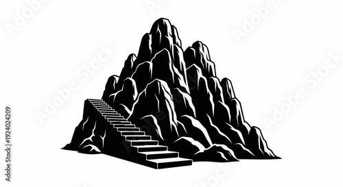 Stylized mountain with a long staircase leading upwards