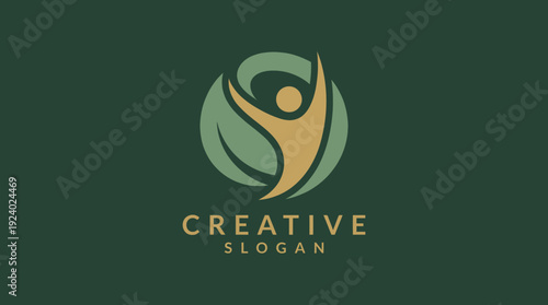 A vibrant logo design showcasing a human figure in motion, emphasizing creativity, vitality, and connection with nature through its colorful and dynamic elements and shapes.