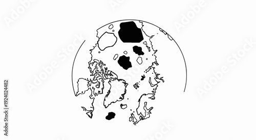 Stylized outline of Arctic region showing landmasses and ice floes