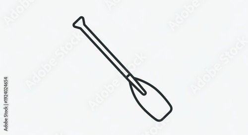 A black line drawing of a paddle on a white background simple illustration of a rowing or canoe paddle