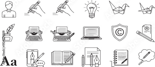 Creative writing and business icons for modern storytelling and technology innovation
