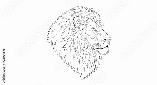 Stylized line drawing of a majestic lion's head in profile, facing right