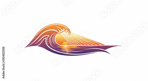 Stylized sunset over a cresting ocean wave, casting light rays