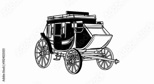 Vintage horse-drawn carriage on white background