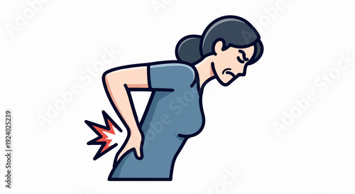 Woman with back pain, showing discomfort and anguish
