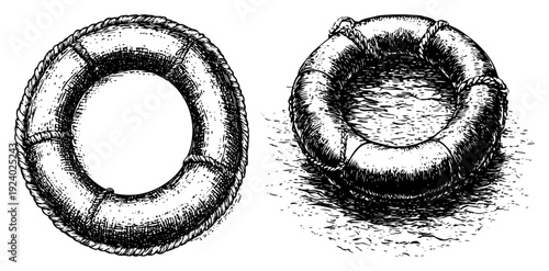 Vintage hand drawn lifebuoy sketch for nautical rescue and marine safety