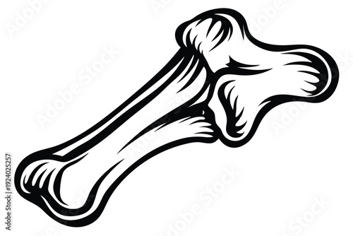 The skeletal structure featuring an angular leg bone and knee joint anatomy is clearly displayed