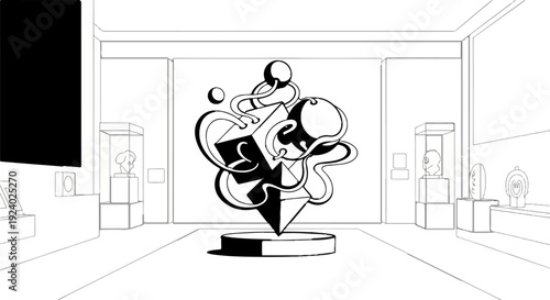 Surreal abstract sculpture displayed in a minimalist art gallery