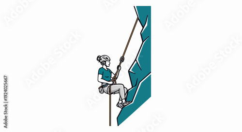 Woman rappelling down a steep cliff face on a rope