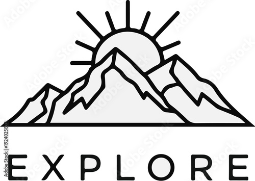 Sunrise over mountains with the word EXPLORE below