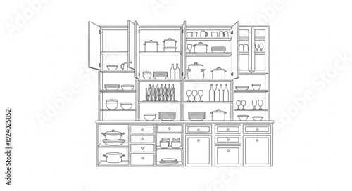 Modern Kitchen Cabinetry Design Blueprint.