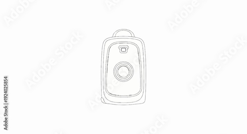 Stylized outline sketch of a modern key fob with a loop and single button