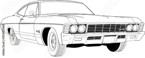 Stylized outline sketch of a classic coupe automobile from the 1960s