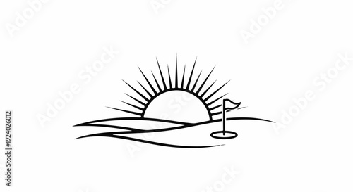 Sunrise over a golf course with a flag