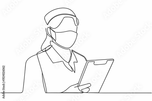 Line art illustration of a healthcare worker with a face mask
