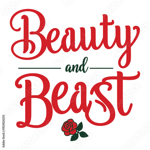 beauty and beast vector art illustration typography t shirt design on a white background.
