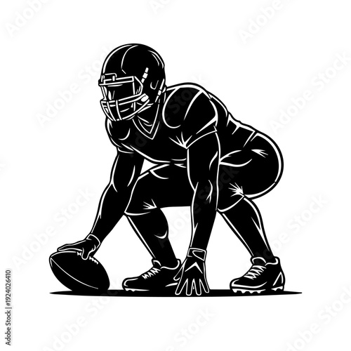 Untitled-3 American Football Lineman Stance Silhouette Black and White Sports Illustration