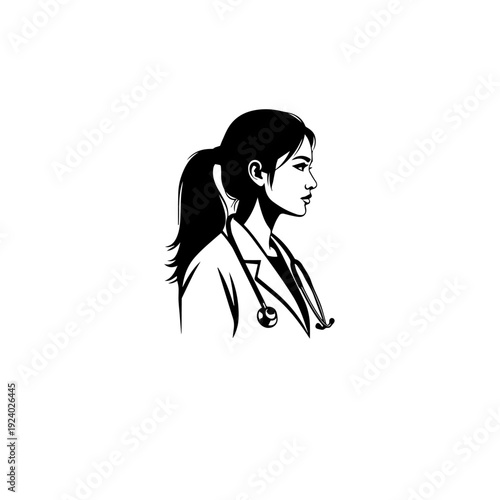 Untitled-7 Female Doctor Portrait Illustration Black and White Medical Professional Art