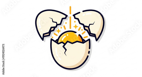 Cracked eggshell with bright yellow light bursting out symbolizing innovation and new beginnings in business and creativity