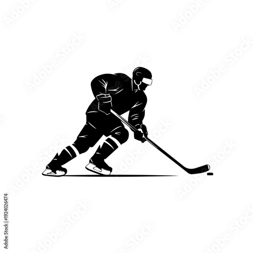 Ice Hockey Skater Silhouette Black and White Dynamic Sports Illustration