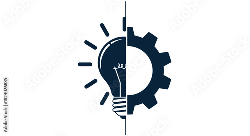 Innovation concept icon with gear and lightbulb on white background symbolizing creativity and technology