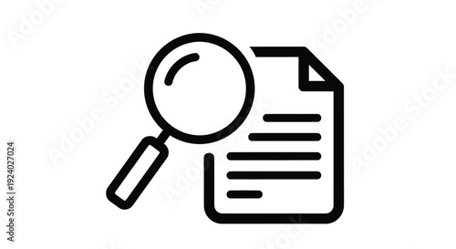 Magnifying glass on document icon search concept line art style black and white