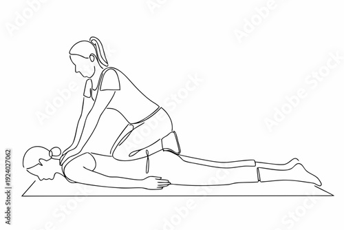 Line art illustration of a woman giving a man a back massage