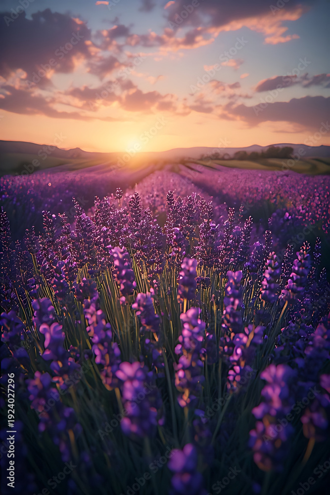 Obraz premium lavender field at sunset