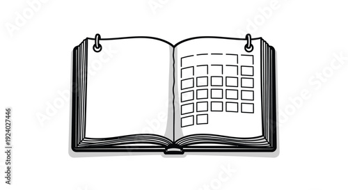 Open blank calendar planner book with grid layout pages