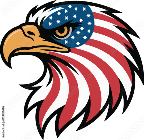 American Bald Eagle Head with Patriotic Starry Eye Patch white background