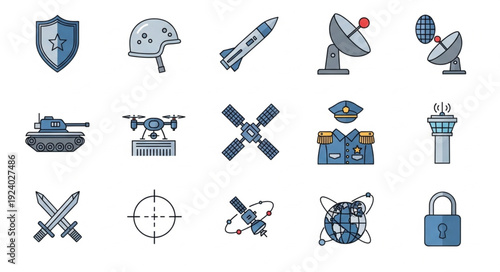 Military and Defense Icons Set Vector Illustration.
