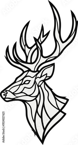 Stylized stag head with intricate geometric patterns and large antlers