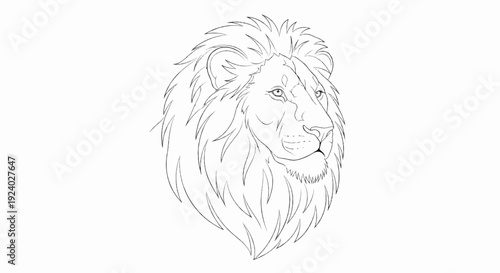 Stylized line art sketch of a regal lion's profile