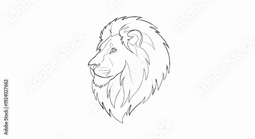 Stylized line art sketch of a male lion's head in profile