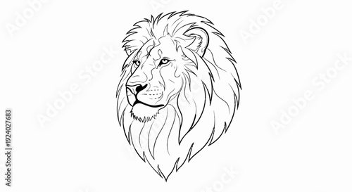 Stylized line art sketch of a male lion's regal head and mane