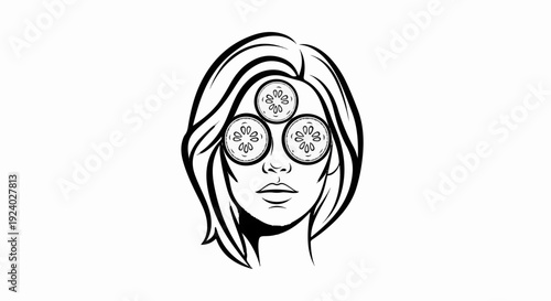 Stylized portrait of a woman with cucumber slices over her eyes