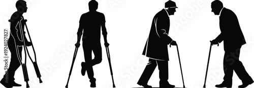 Progression of a person learning to walk again with assistive devices