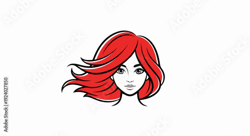 Stylized portrait of a woman with vibrant red hair flowing