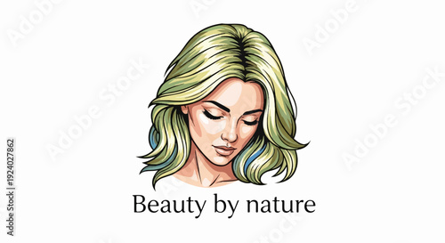 Stylized portrait of a woman with wavy blonde hair, closed eyes, and subtle blue accents