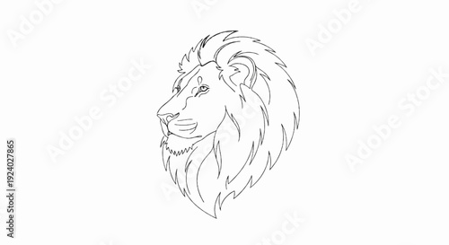 Stylized line art profile of a lion's head with a flowing mane