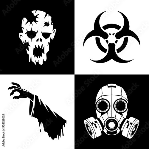 Zombie apocalypse symbols set with biohazard and gas mask