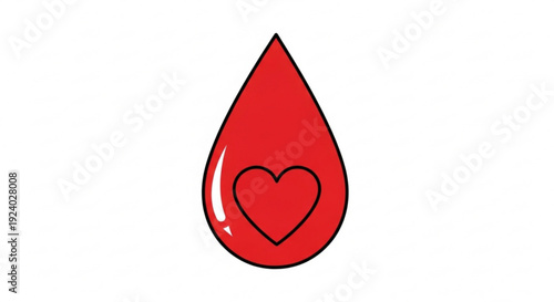 Red blood drop with heart symbol donation and care concept health and love