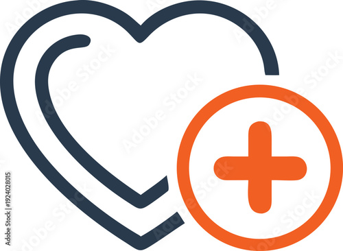 Minimalist heart outline features plus sign icon showcasing love and additional support visually