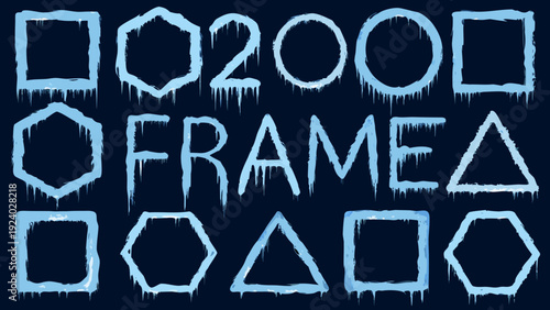 Icy geometric shapes and numbers arranged in a repeating pattern